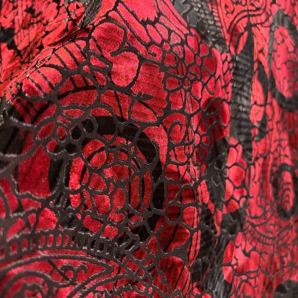 Vintage Red Velvet Burnout Top Sheer Floral Spider Web Witchy Whimsigoth Sz M - Picture 3 of 6